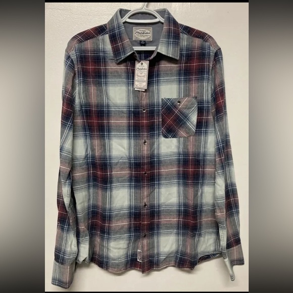 Flag & Anthem Mens Plaid Shirt Button Up Medium Blue Red White Light Weight NWT - Picture 1 of 15